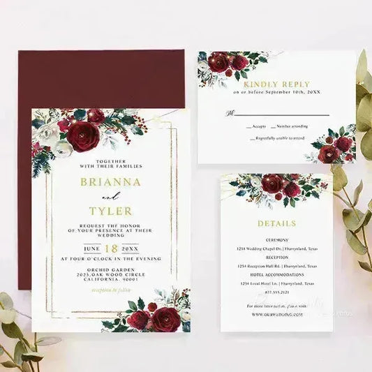 red and green floral Christmas wedding invitations RPS38 - Rosy Prints