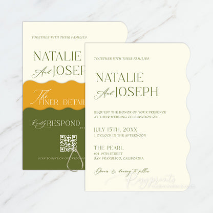 classy olive green yellow fancy vintage wedding cards
