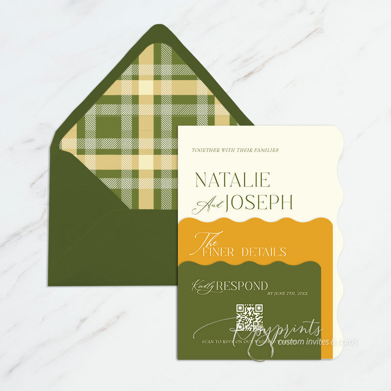 classy olive green yellow fancy vintage wedding cards