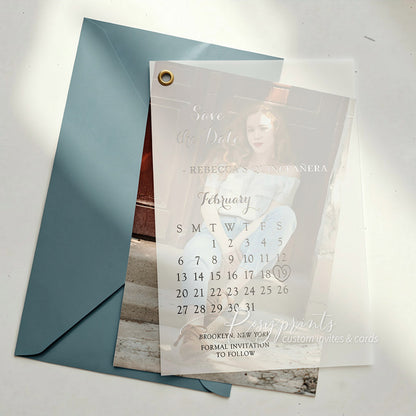silver foil quinceañera save the date cards with vellum overlay ROSYS13