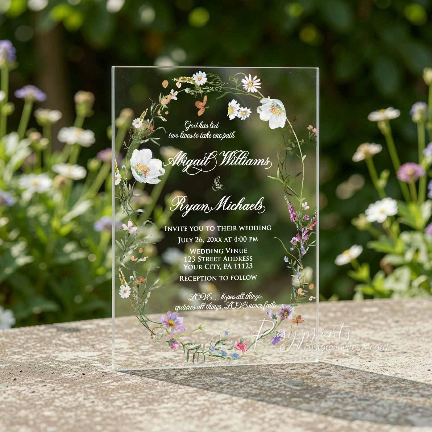 pastel wildflower acrylic wedding invitations