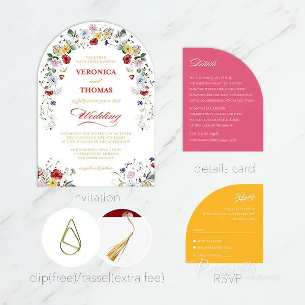arch shape pink and orange wedding invitations RPS57