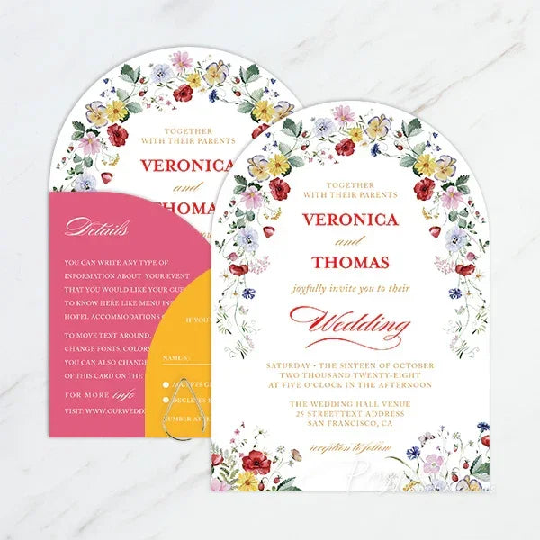arch shape pink and orange wedding invitations RPS57