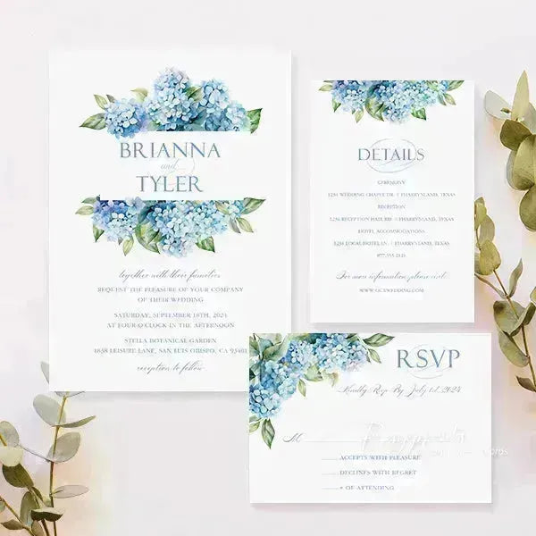Elegant watercolor blue hydrangea wedding invitations RPS30 - Rosy Prints