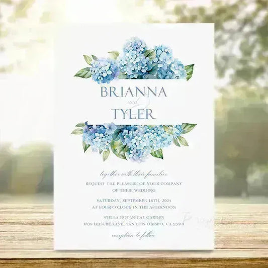 Elegant watercolor blue hydrangea wedding invitations RPS30 - Rosy Prints