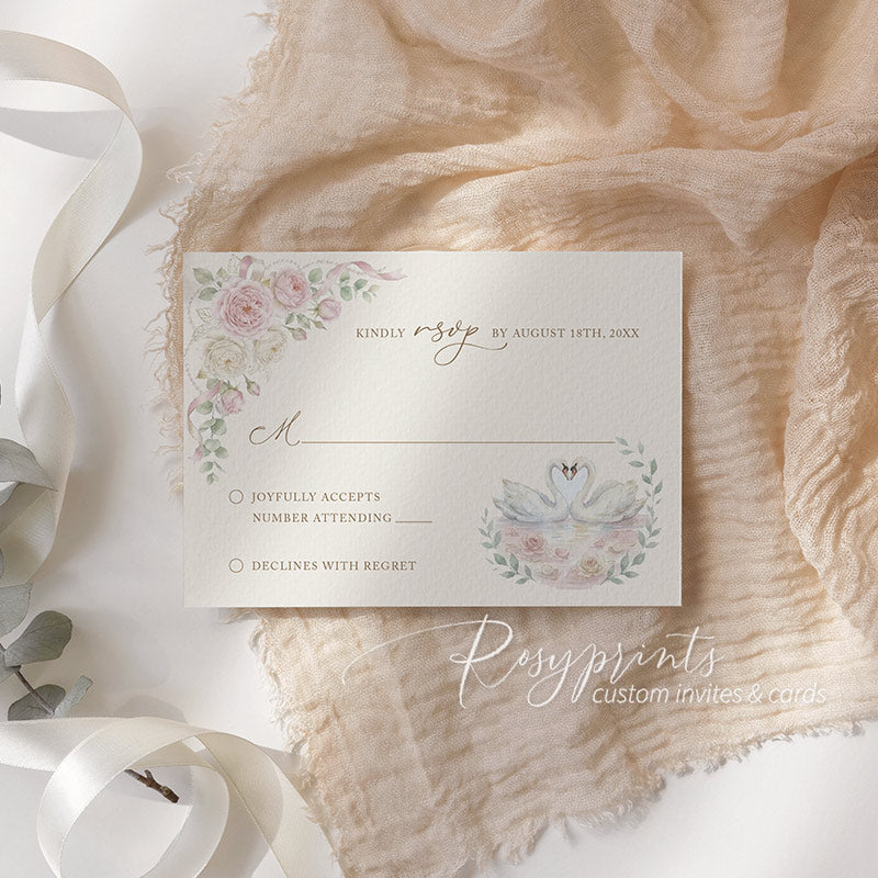 elegant pink yellow floral and pearls wedding invitations