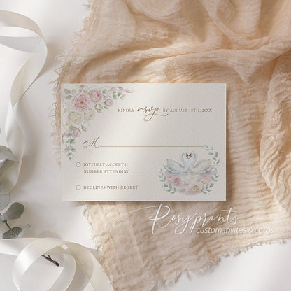 elegant pink yellow floral and pearls wedding invitations