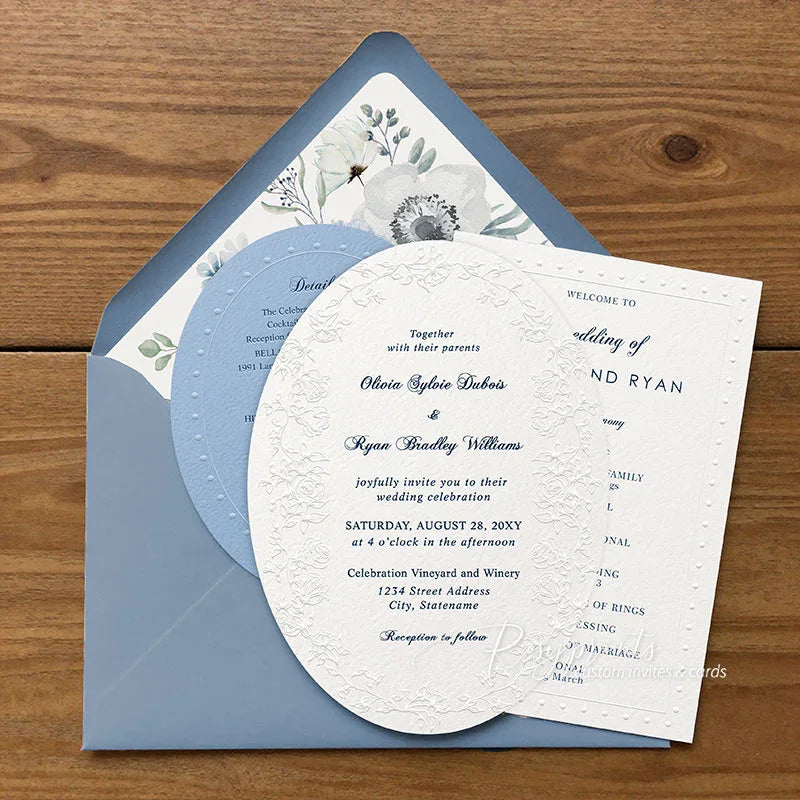 Embossed & Letterpress Rose Floral Wedding Invitations ROSYL07