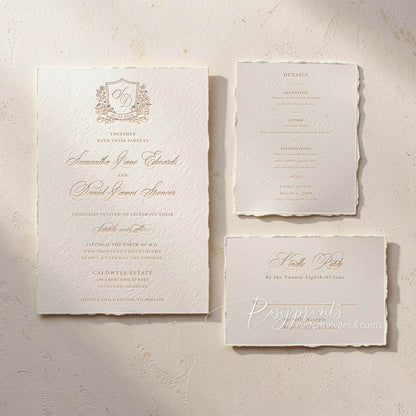 wild flower crest letterpress printing wedding invitations ROSYL16
