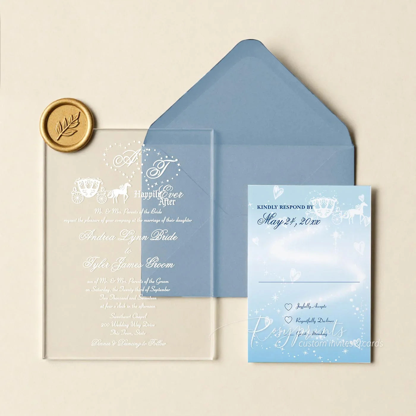 Fairytale Cinderella clear acrylic wedding invites
