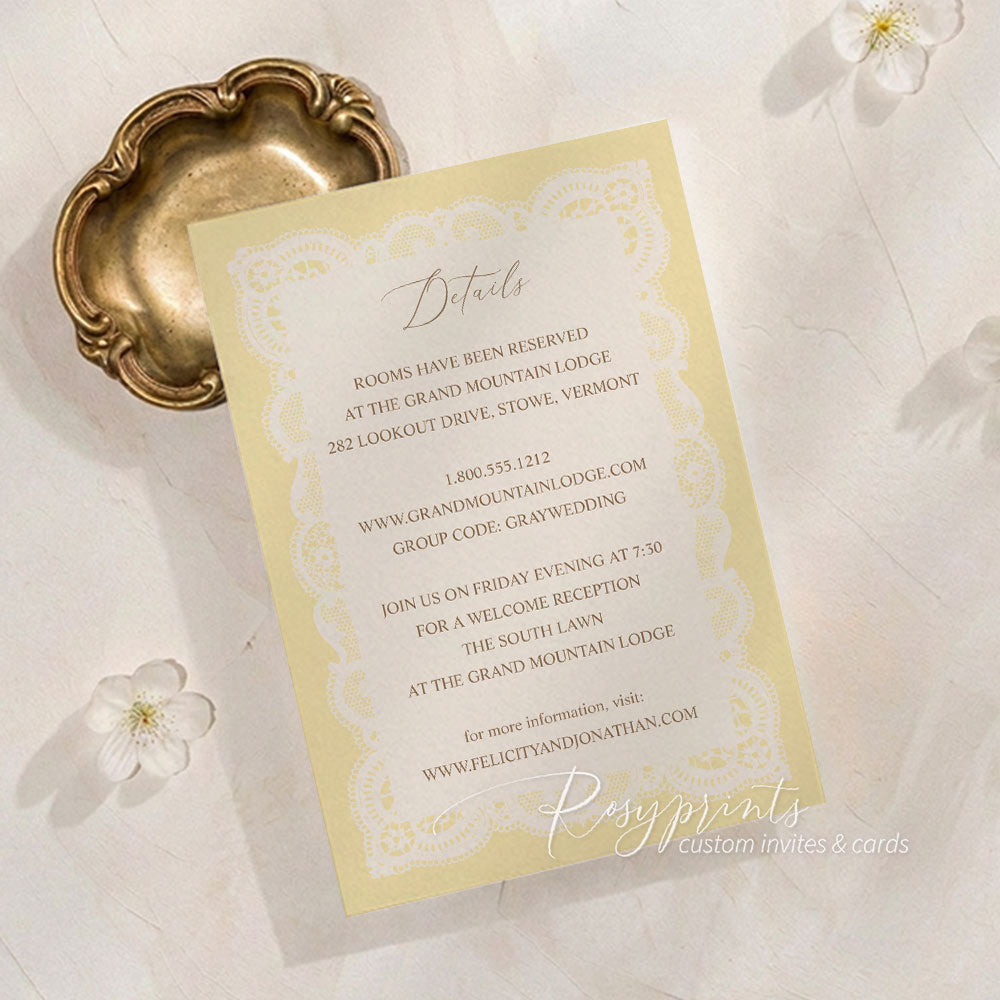 ivory lace butter yellow swan vintage wedding card
