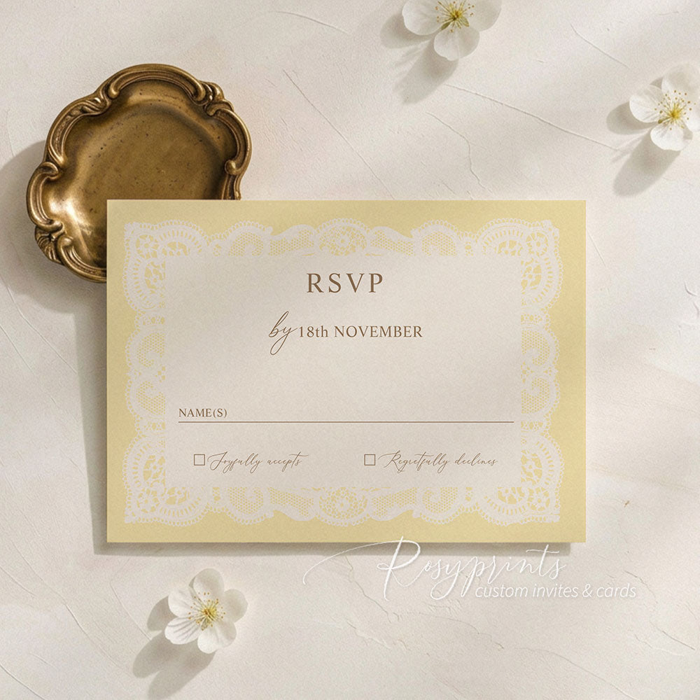 ivory lace butter yellow swan vintage wedding card