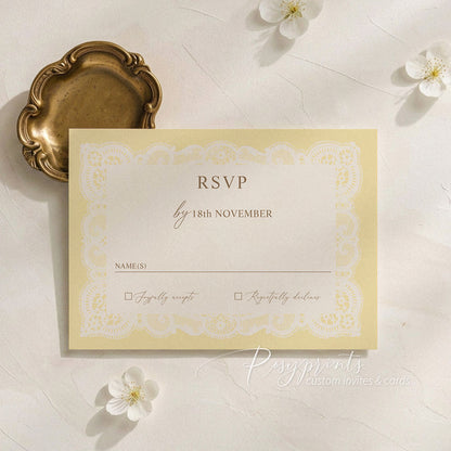 ivory lace butter yellow swan vintage wedding card