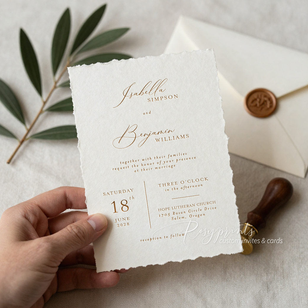 classy modern neutral letterpress wedding invitations ROSYL15
