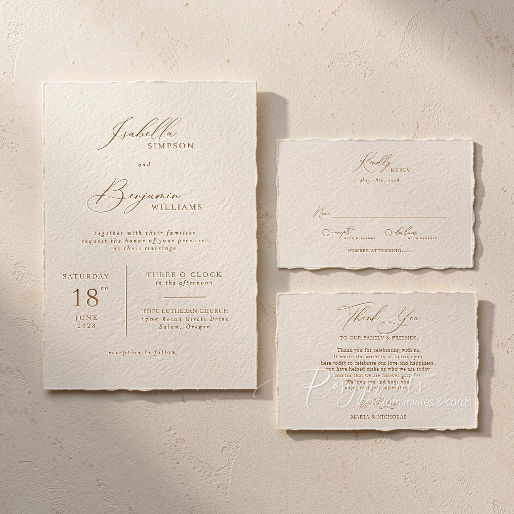 classy modern neutral letterpress wedding invitations ROSYL15