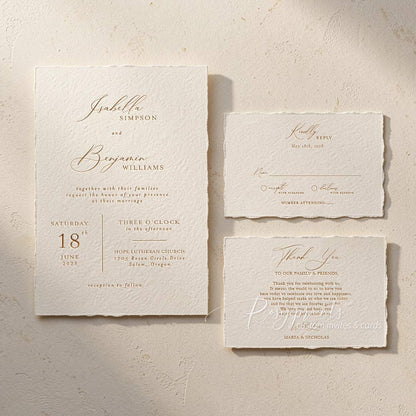 classy modern neutral letterpress wedding invitations ROSYL15