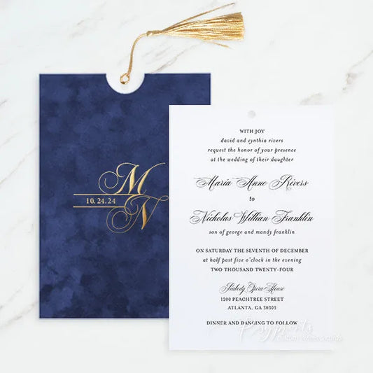 navy blue and gold foil velvet wedding invitations ROSYP49 - Rosy Prints