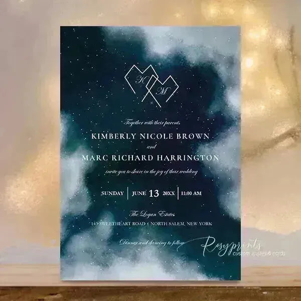 Starry Night Celestial Midnight Blue Wedding Invitations RPS33 - Rosy Prints