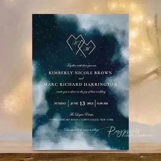 Starry Night Celestial Midnight Blue Wedding Invitations RPS33 - Rosy Prints