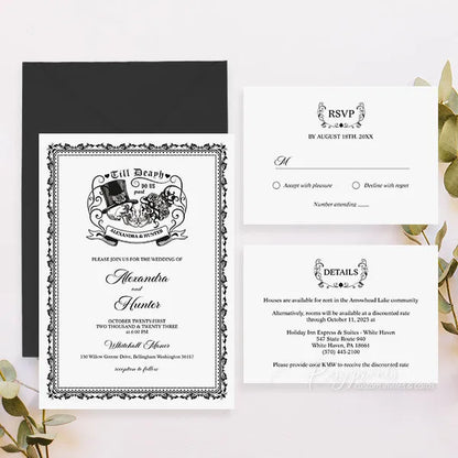Halloween black skeleton gothic wedding invitations RPS42 - Rosy Prints