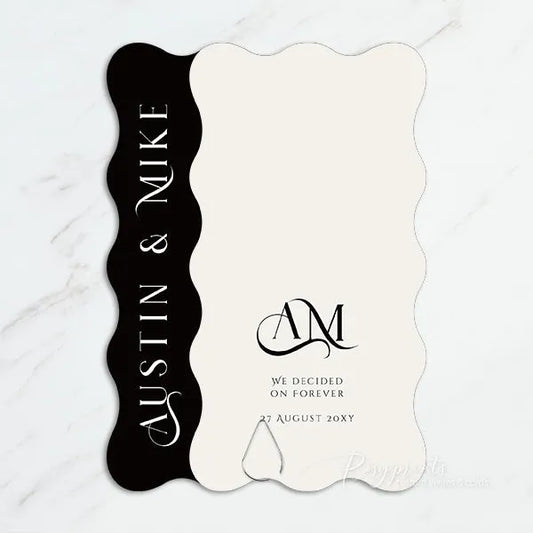 wave shape black white and ivory overlay wedding invitations RPS51