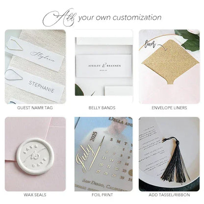 wave neutral beige champagne ivory overlay wedding invitations