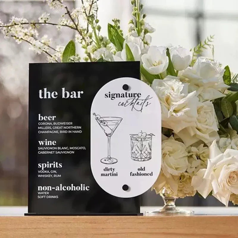 gold acrylic table number and wedding menu sign