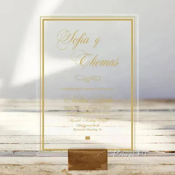 modern black and gold acrylic wedding invitations ROSYA14 - Rosy Prints