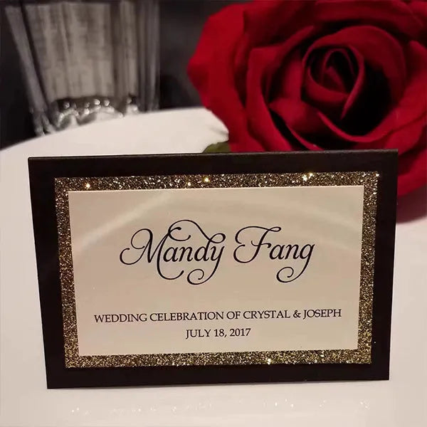 Custom guest name card place cards with gold glitter ROSYNP03