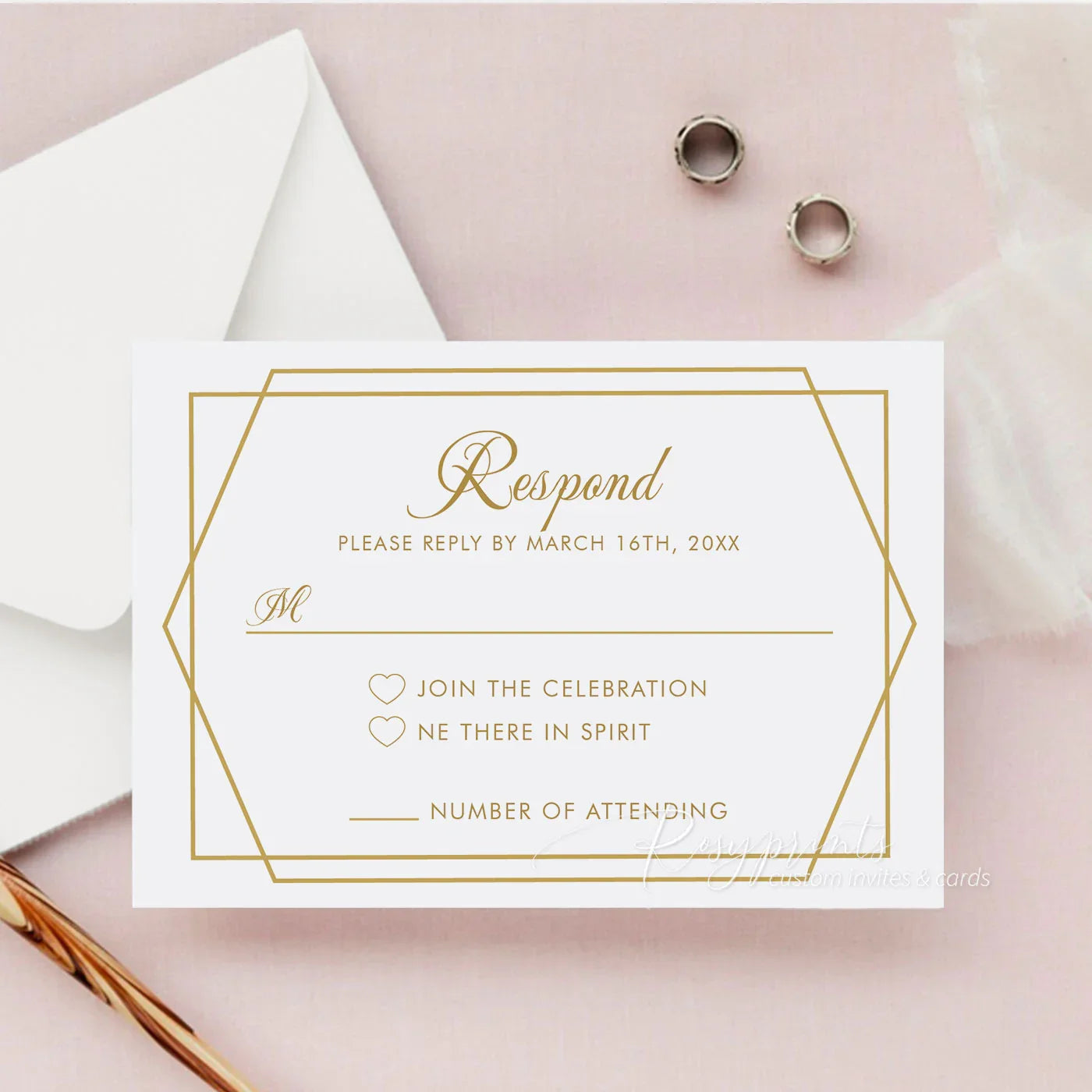 modern geometric black white and gold acrylic wedding invitations