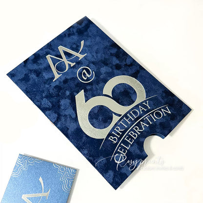 navy blue silver foil wedding anniversary invitations with velvet pocket