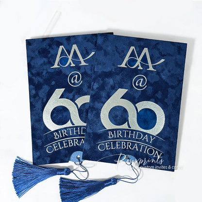 navy blue silver foil wedding anniversary invitations with velvet pocket