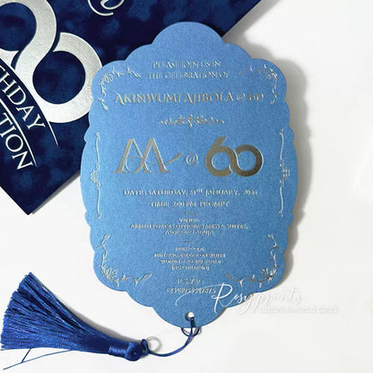 navy blue silver foil wedding anniversary invitations with velvet pocket