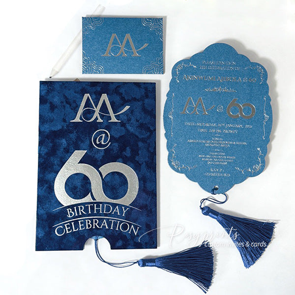 navy blue silver foil wedding anniversary invitations with velvet pocket