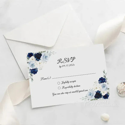 navy blue floral acrylic quinceanera invitations ROSYA50 - Rosy Prints