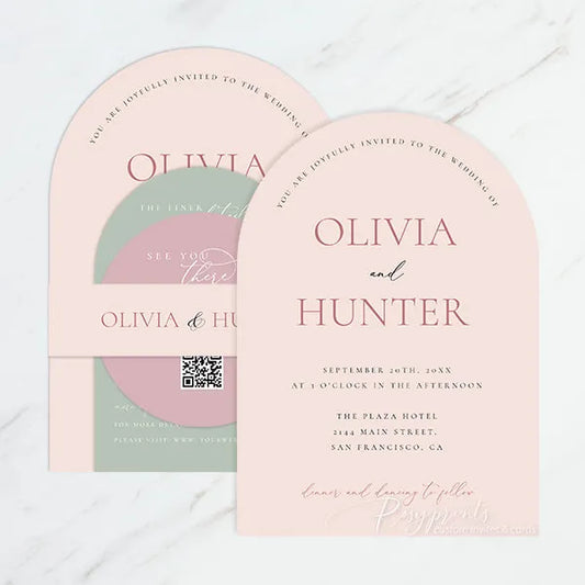 Modern Blush and Dusty Rose Arched Wedding Invitations RPS48