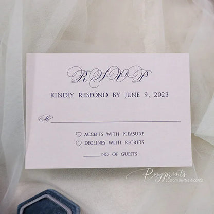 navy blue and blush pink pocket wedding invitations ROSYP45 - Rosy Prints