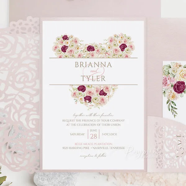 romantic blush pink roses disney fairytale wedding invitations