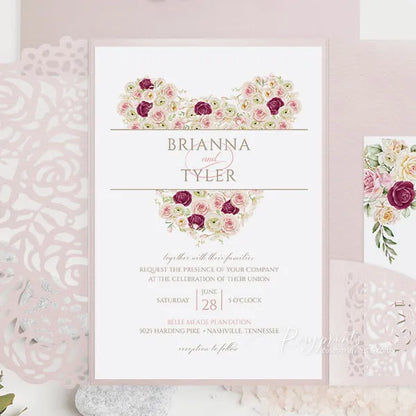 romantic blush pink roses disney fairytale wedding invitations