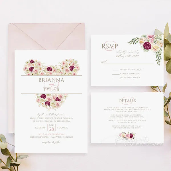 romantic blush pink roses disney fairytale wedding invitations