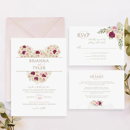 romantic blush pink roses disney fairytale wedding invitations