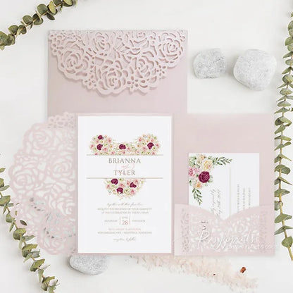 romantic blush pink roses disney fairytale wedding invitations