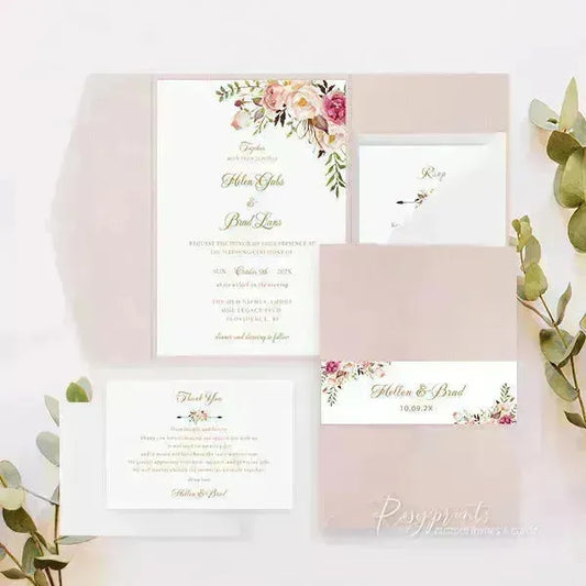 rustic blush pink flowers boho wedding invitations RPS39 - Rosy Prints