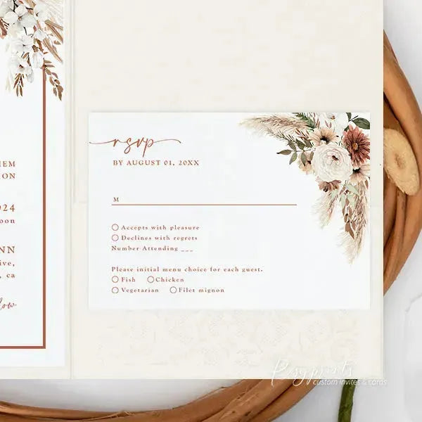 Boho terracotta floral wedding invitations ROSYP17 - Rosy Prints