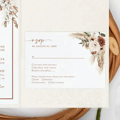 Boho terracotta floral wedding invitations ROSYP17 - Rosy Prints