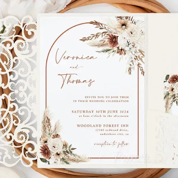 Boho terracotta floral wedding invitations ROSYP17 - Rosy Prints