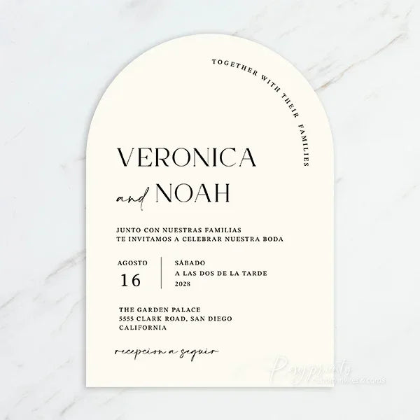 sage green and burnt orange arch pocket wedding invitations