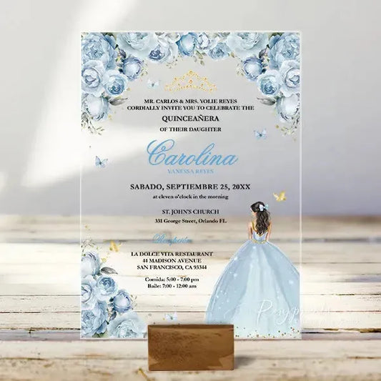 blue cinderella clear acrylic quince invitations ROSYA54 - Rosy Prints