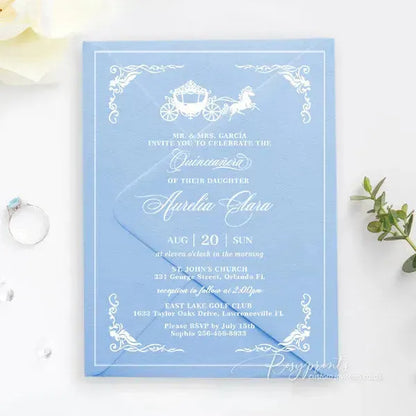 blue cinderella quinceanera acrylic invitations ROSYA17 - Rosy Prints