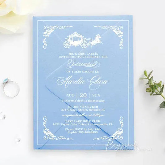 blue cinderella quinceanera acrylic invitations ROSYA17 - Rosy Prints